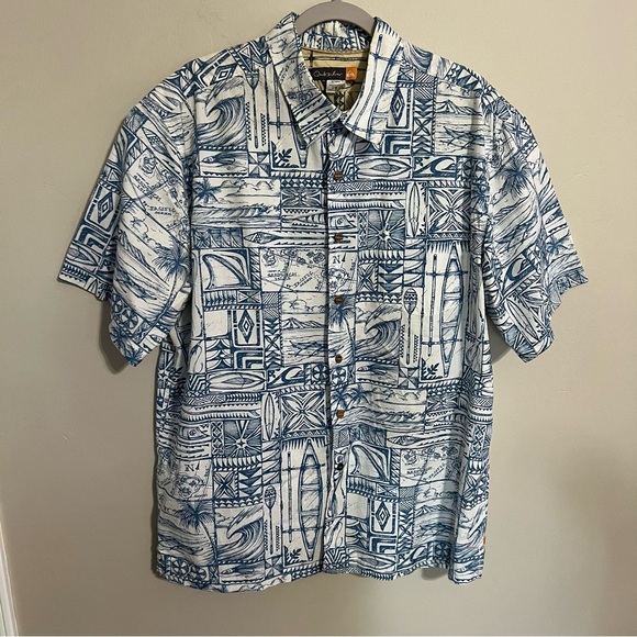 Quicksilver Blue and White Hawaiian Button Up Shirt size XL - Picture 1 of 7